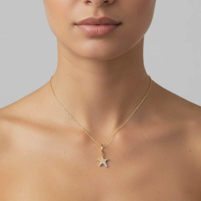 Linear Star Diamond Pendant Necklace in 14K Yellow Gold