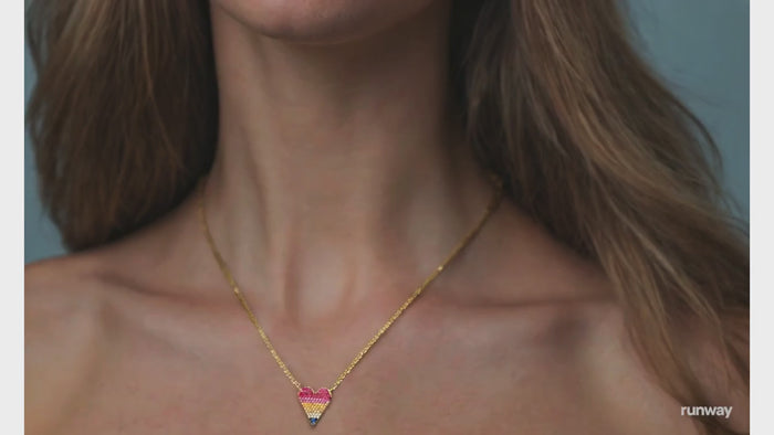 Heart Pave Multicolor Diamond Necklace in 14K Yellow Gold