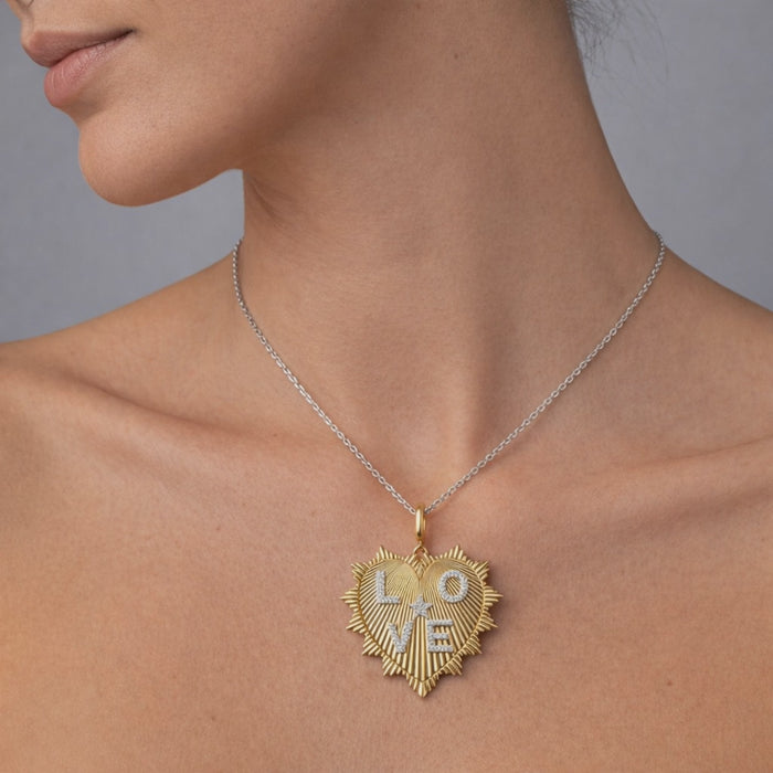 Diamond Love Heart Charm Pendant Necklace in 14K Yellow Gold