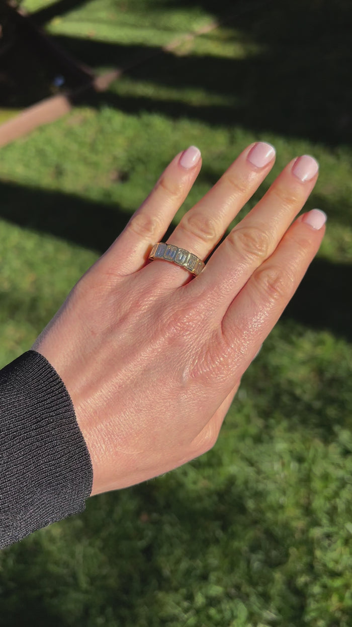 Emerald Bazel Cut Diamond Ring in 18K Yellow Gold