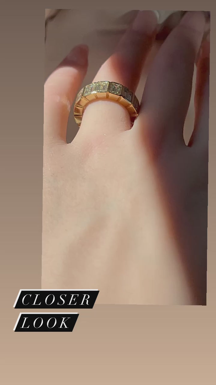 Emerald Bazel Cut Diamond Ring in 18K Yellow Gold