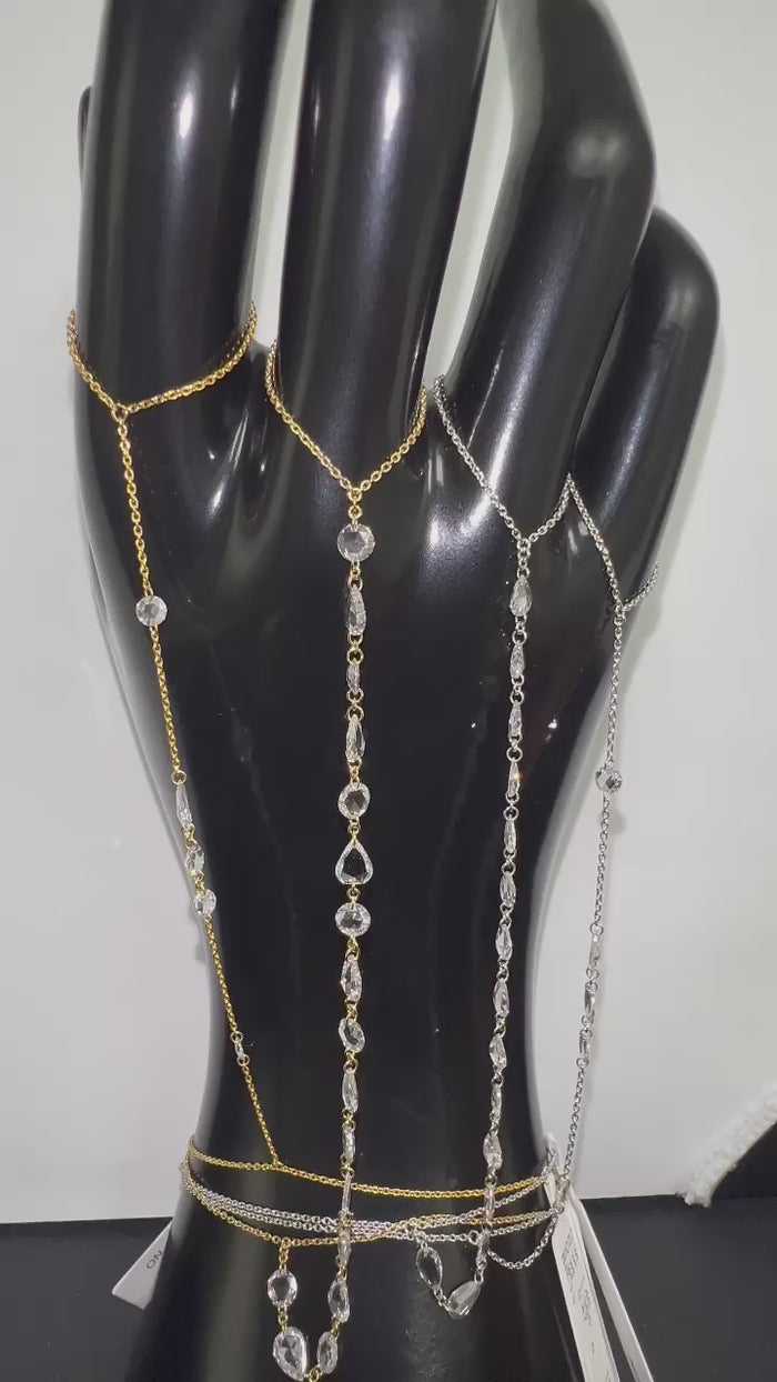 Diamond Droplet Hand Chain in 14K Yellow Gold