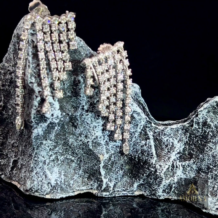 Multi Row White Sqaue 14K Diamond Dangling Earrings