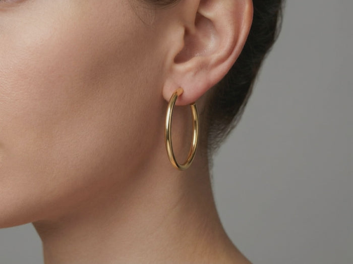 Polished Classic Medium Hoop Earrings in 14K Gold