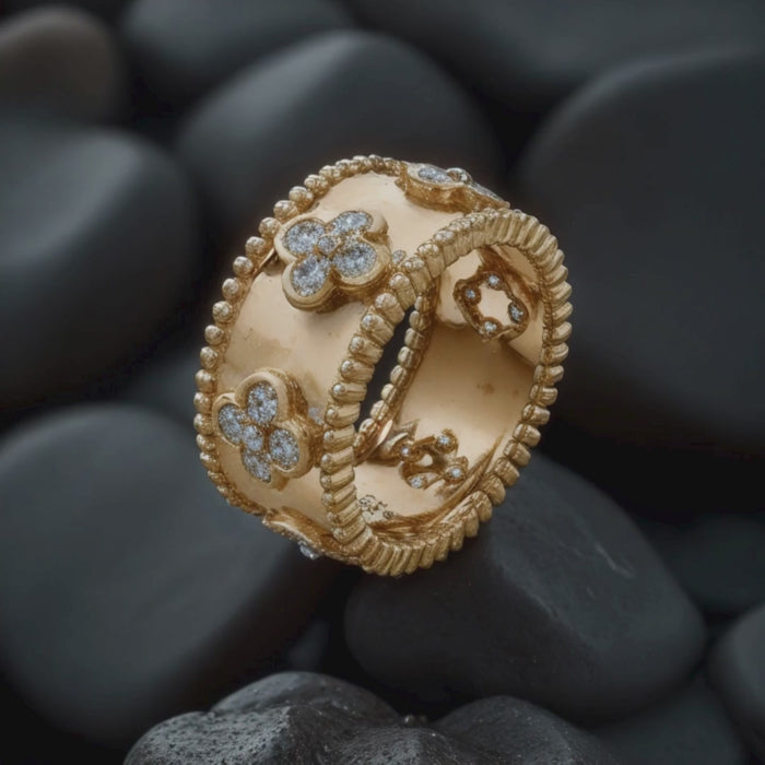 Golden Leaf Shape Diamond Ring in 14K Yellow Gold