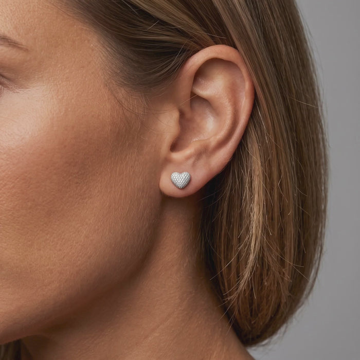 Diamond Heart Shape Stud Earrings in 14K Gold