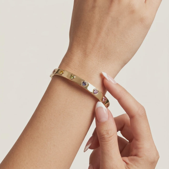 Amour Heart Sapphire Hinged Bangle in 14K Yellow Gold
