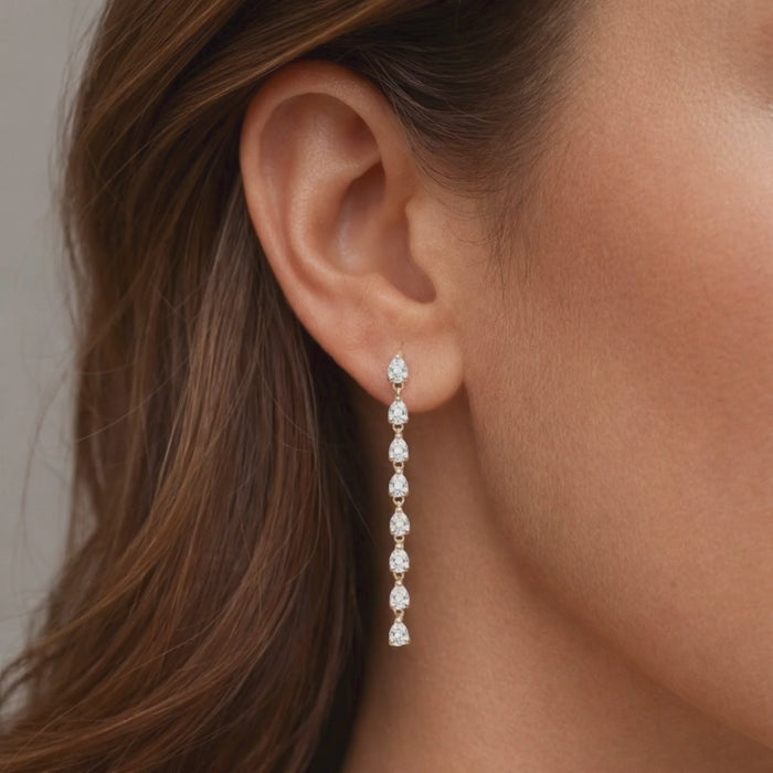 Pear Cut Linear Drop Earrings in 14K Yellow Gold