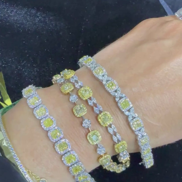 Double Halo Pillow Cut Diamond Bracelet in 18K Yellow Gold