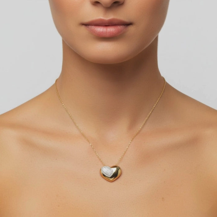 Flash Heart Pendant Diamond Necklace in 14K Yellow Gold