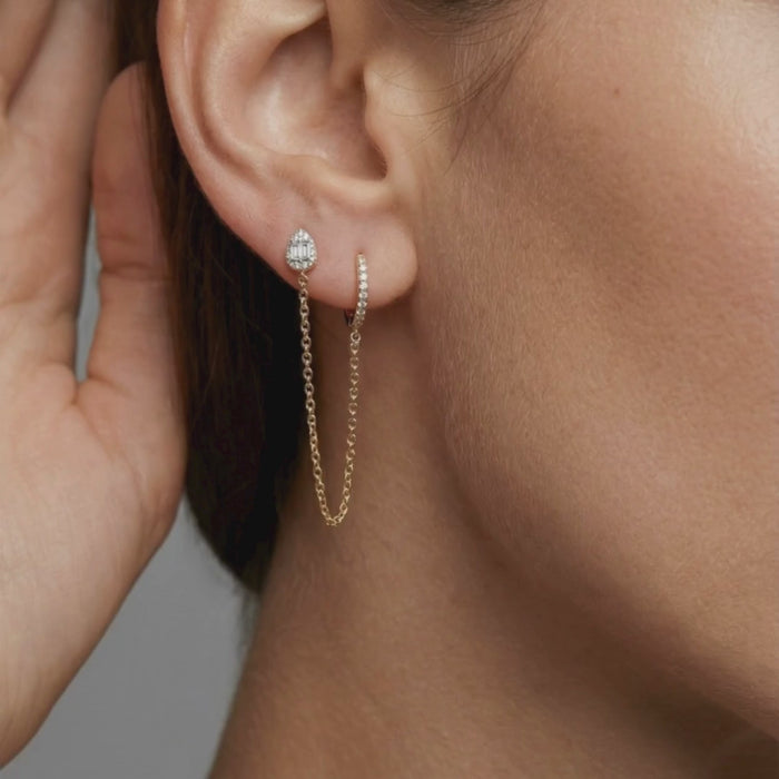 Pear Diamond Chain Link Drop Earrings in 14K Yellow Gold