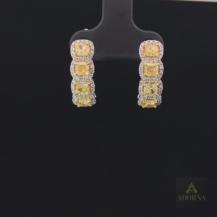 Cushion Cut 18K Yellow Diamond Huggie Hoop Earrings