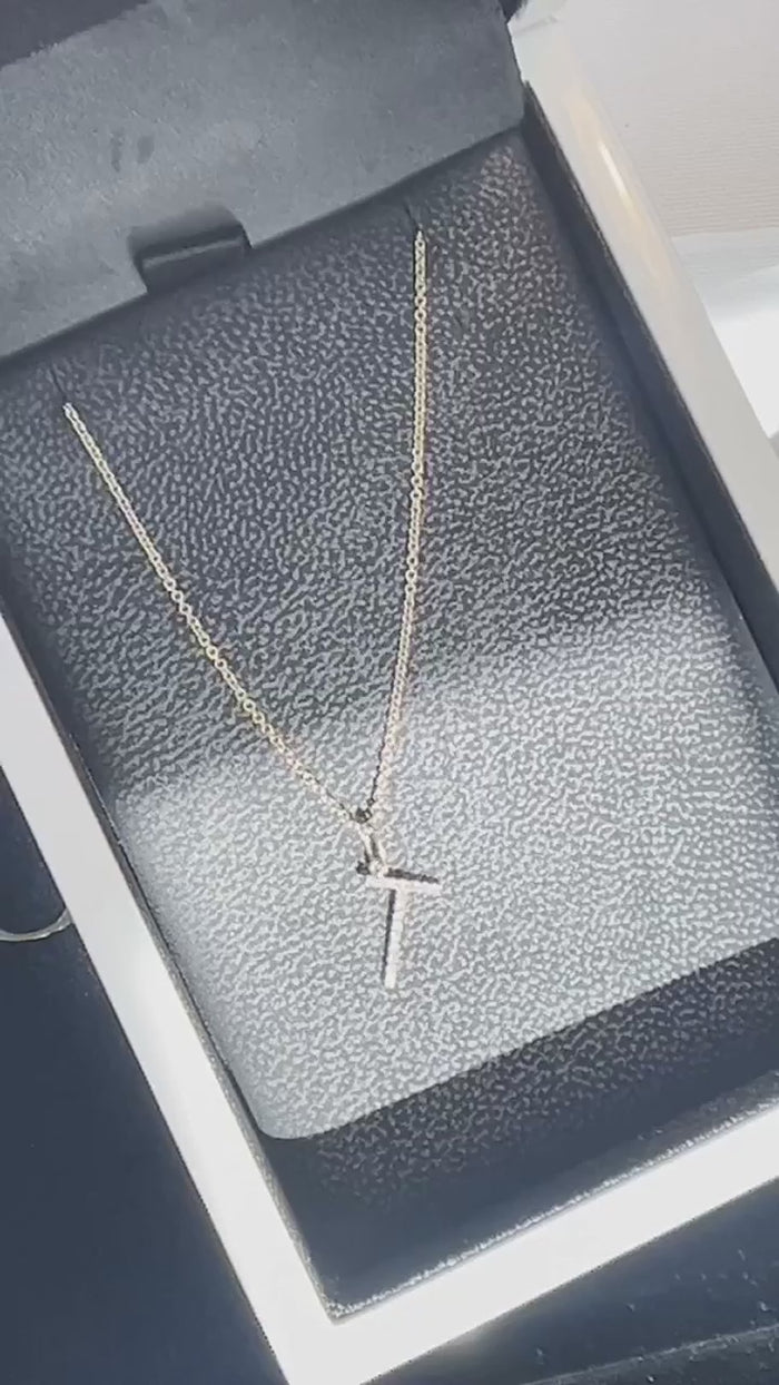Dainty Letter T Diamond Necklace in 14K Yellow Gold