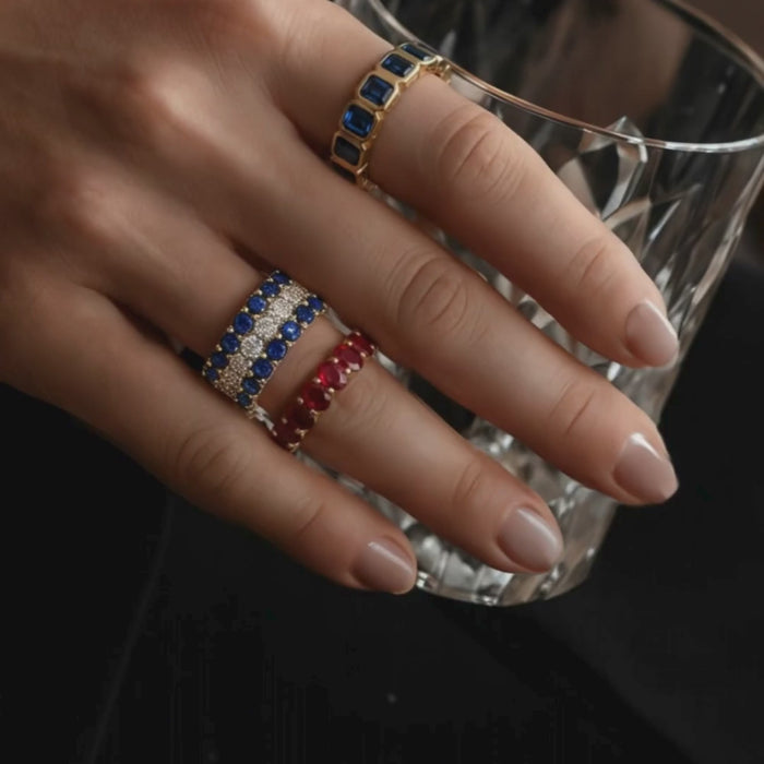 Royal Blue Emerald-Cut Sapphire Eternity Band Ring in 14K Yellow Gold