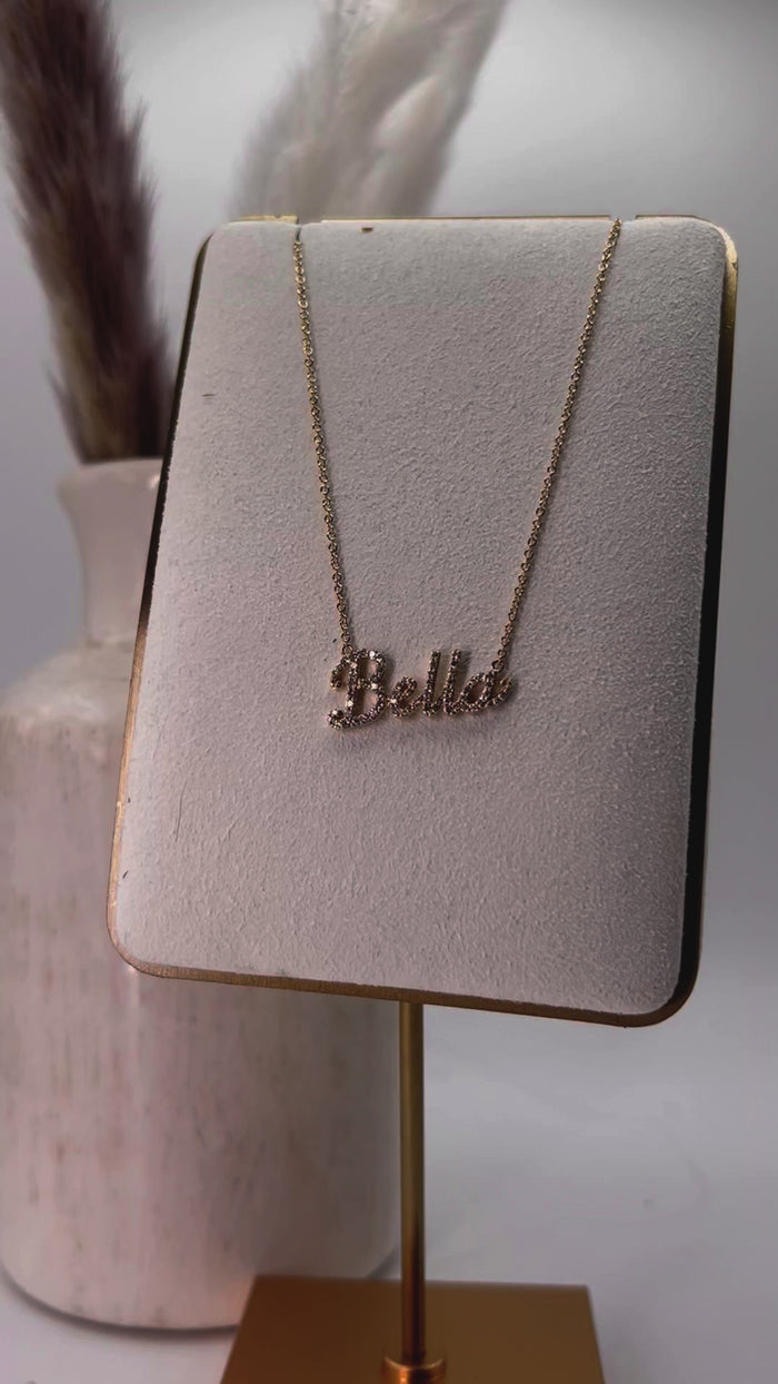 Personalised Bella Script Diamond Necklace in 14K Yellow Gold
