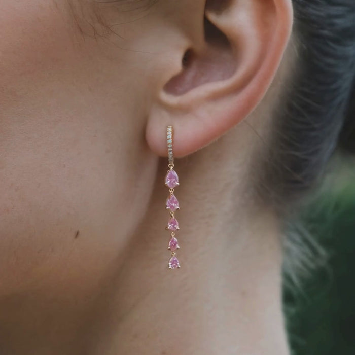 Graduated Pear Cut Emeralds Long Drop Earrings in 14K Gold