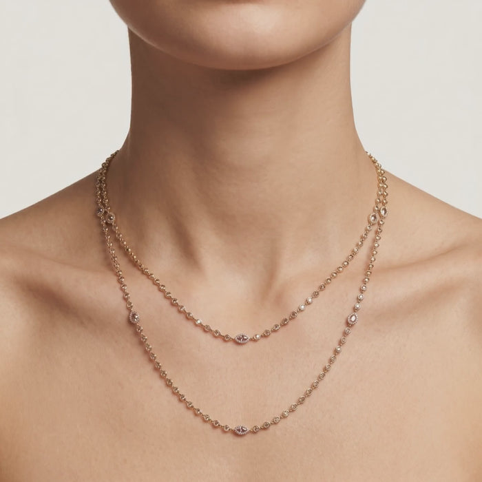 Pear Diamond Station Necklace in 18K Yellow Gold
