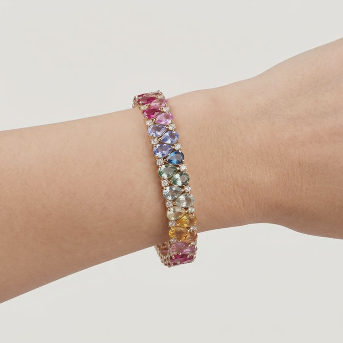 Multicolor Diamond 14K Gold Tennis Bracelet