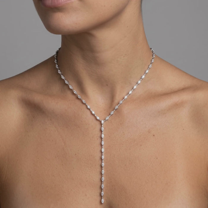 Moon Lariat Diamond Necklace in 18K White Gold