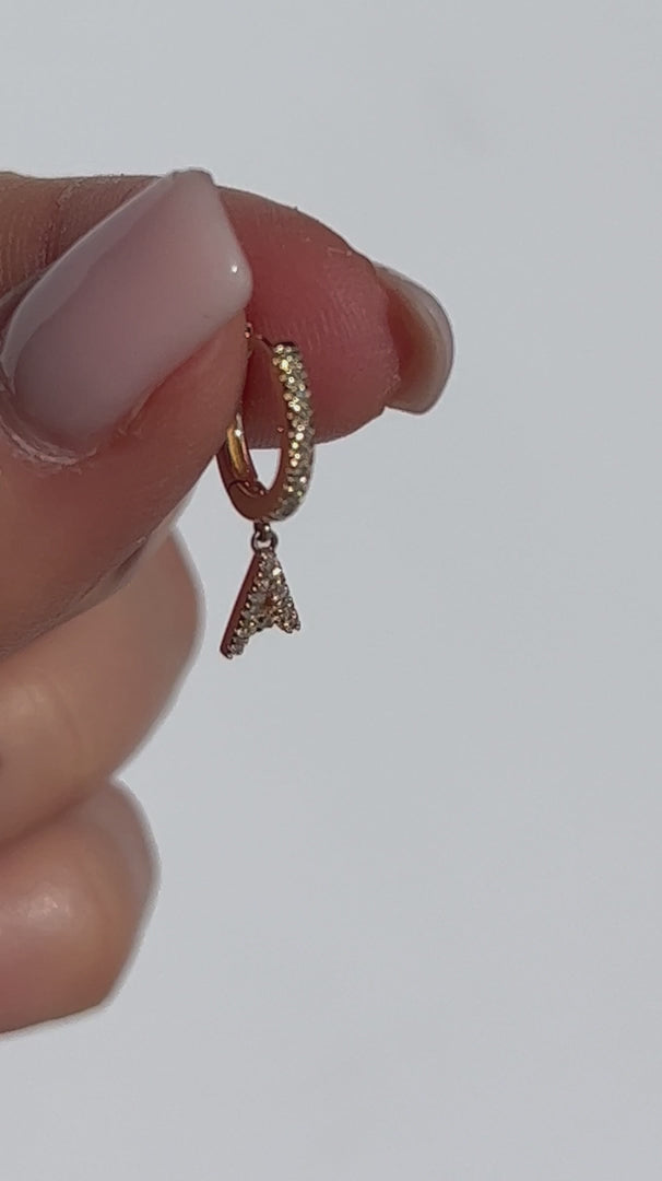 Pave Diamond Initial a Drop Earrings in 14K Yellow Gold