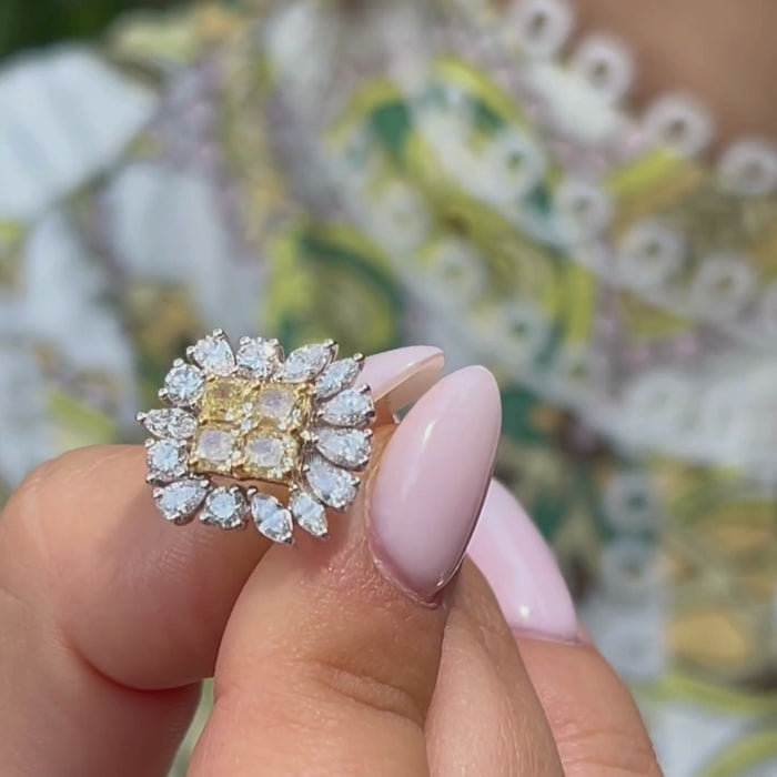 Sunflower Inspired Fancy Yellow Diamond Earrings
