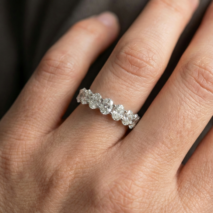 Oval Diamonds 14K White Gold Accent Eternity Band Ring