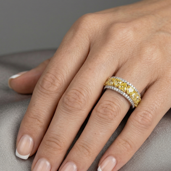 Brilliant Yellow Diamond Band Ring in 18K White Gold
