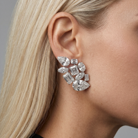 Magnificent Statement Diamond Cluster 14K White Gold Earrings