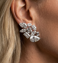 Magnificent Statement Diamond Cluster 14K White Gold Earrings