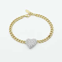 Pave Heart Link Chain Diamond Bracelet in 14K Yellow Gold