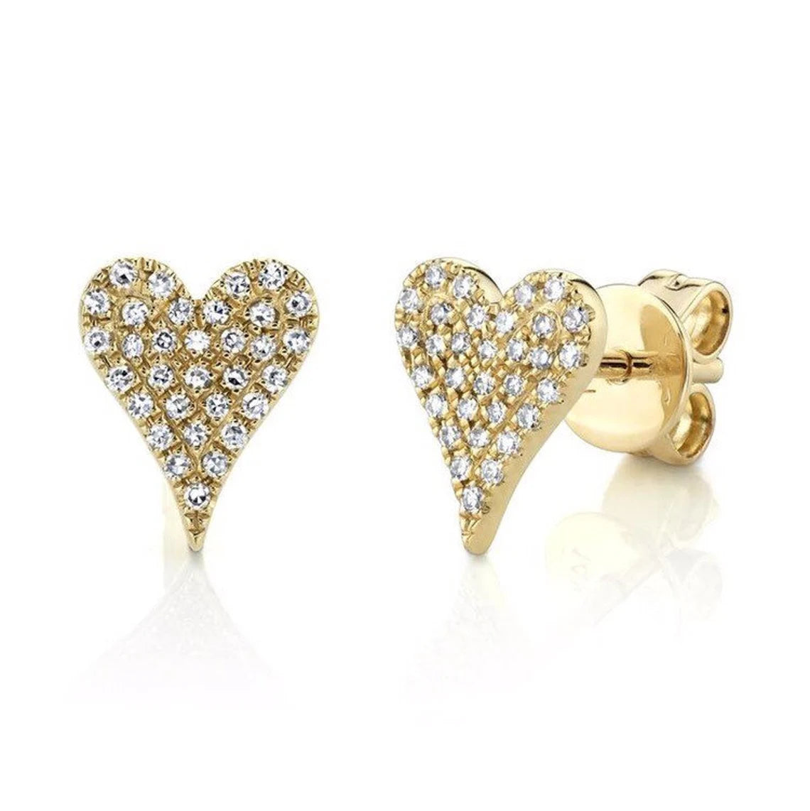 Heart Shape Diamond Stud Earrings in 14K Yellow Gold