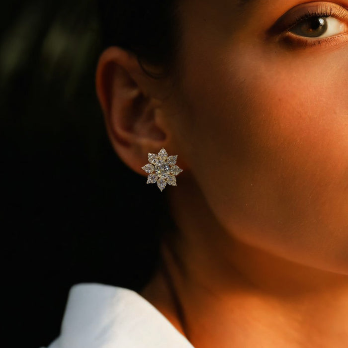 Floral Cluster Diamond Stud Earrings in 14K Yellow Gold