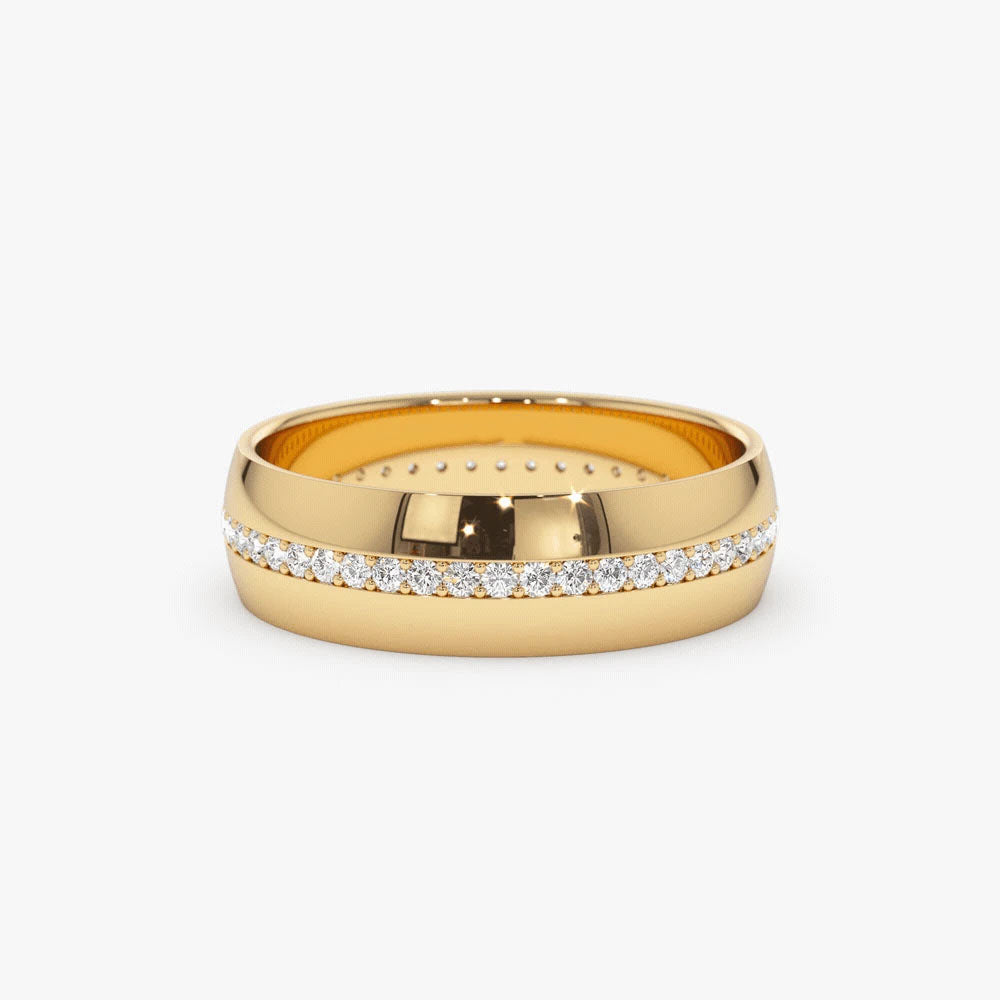 Round Diamond Eternity Band Domed Ring in 14K Yellow Gold