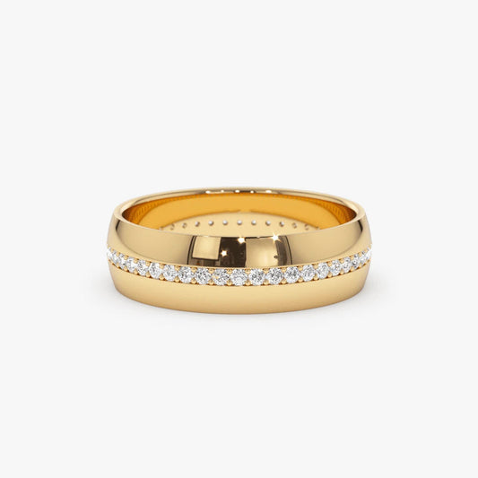 Round Diamond Eternity Band Domed Ring in 14K Yellow Gold
