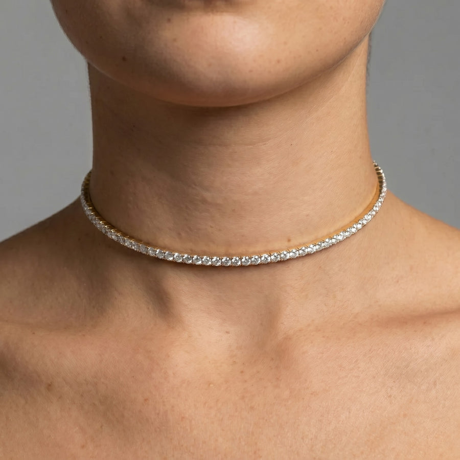 Diamond Line Choker 14K (18K Custom) Yellow Gold Necklace