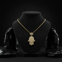 Pretty Round Diamond Hamsa Eye Necklace in 14K Gold