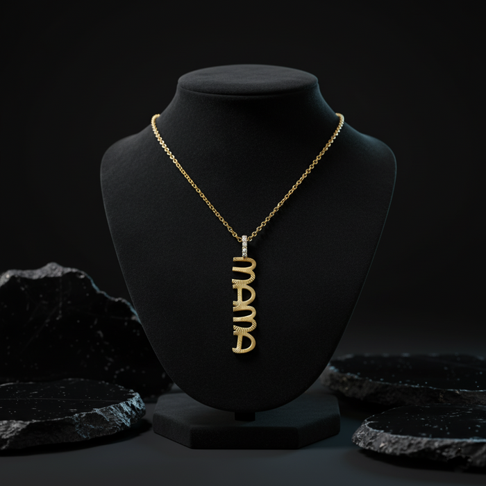 Golden Glamour Textured Letter Mama Necklace in 14K Gold
