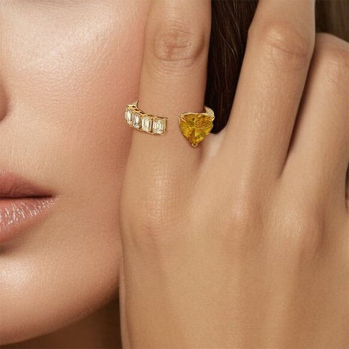 Yellow Sapphire 14K Heart Diamond Open Ring