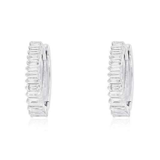 Baguette Diamond Pave Huggie Earrings in 14K White Gold