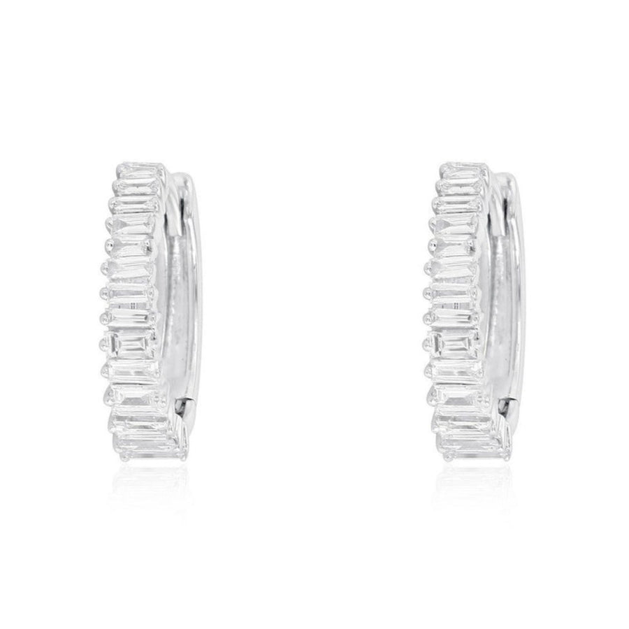 Baguette Diamond Pave Huggie Earrings in 14K White Gold