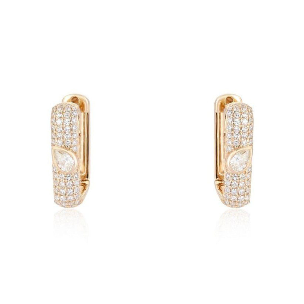 Pear Cut Accent Pave Diamond Huggie Earrings in 14K Yellow Gold