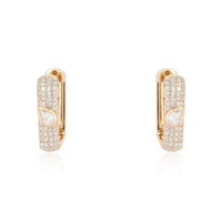 Pear Cut Accent Pave Diamond Huggie Earrings in 14K Yellow Gold