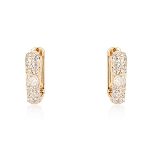 Pear Cut Accent Pave Diamond Huggie Earrings in 14K Yellow Gold
