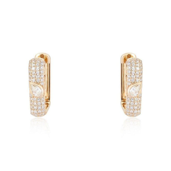 Pear Cut Accent Pave Diamond Huggie Earrings in 14K Yellow Gold