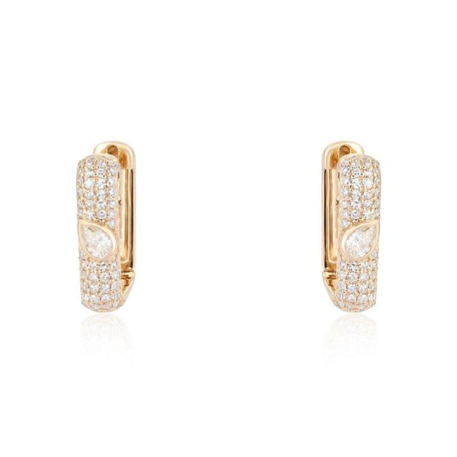 Pear Cut Accent Pave Diamond Huggie Earrings in 14K Yellow Gold