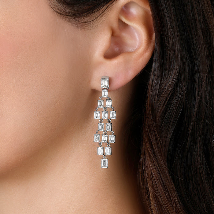 Baguette Diamond Cascade Earrings in 18K White Gold
