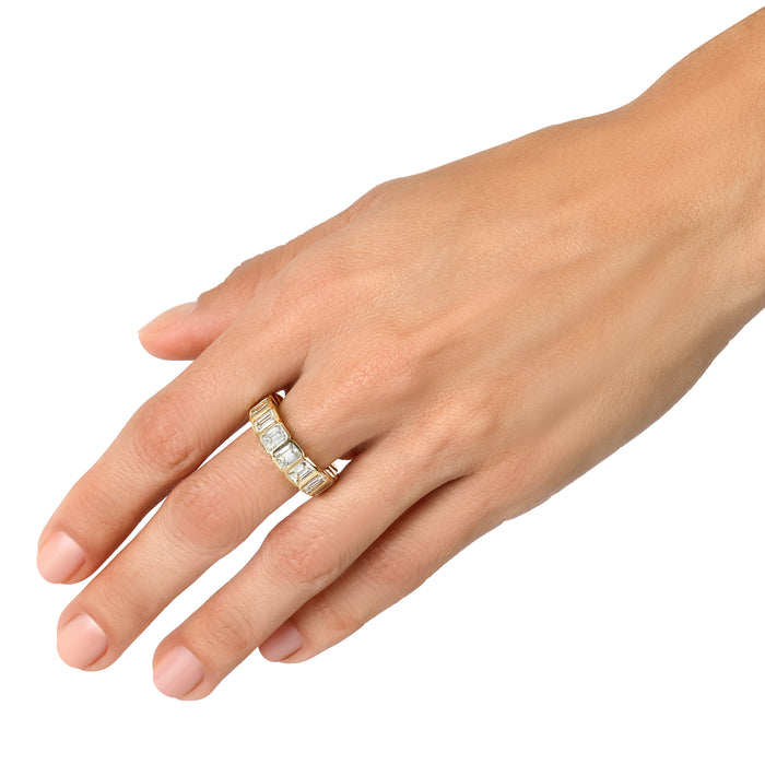 Emerald Bazel Cut Diamond Ring in 18K Yellow Gold