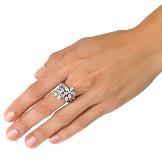 Modern Floral High Jewelry Ring in 18K White Gold