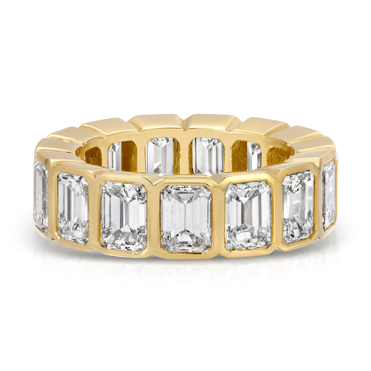 Emerald Bazel Cut Diamond Ring in 18K Yellow Gold