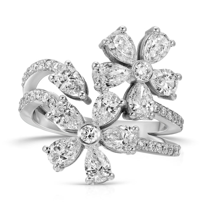 Modern Floral High Jewelry Ring in 18K White Gold